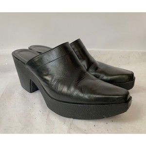 Robert Clergerie France Black Leather Platform Mule Square Toe Minimalist Size 8